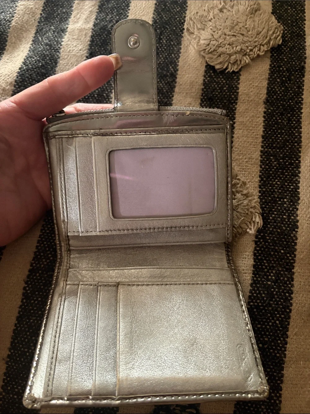 Vintage Coach Gray Signature Small Zip Card Holder with Silver Trim Y2K 2004